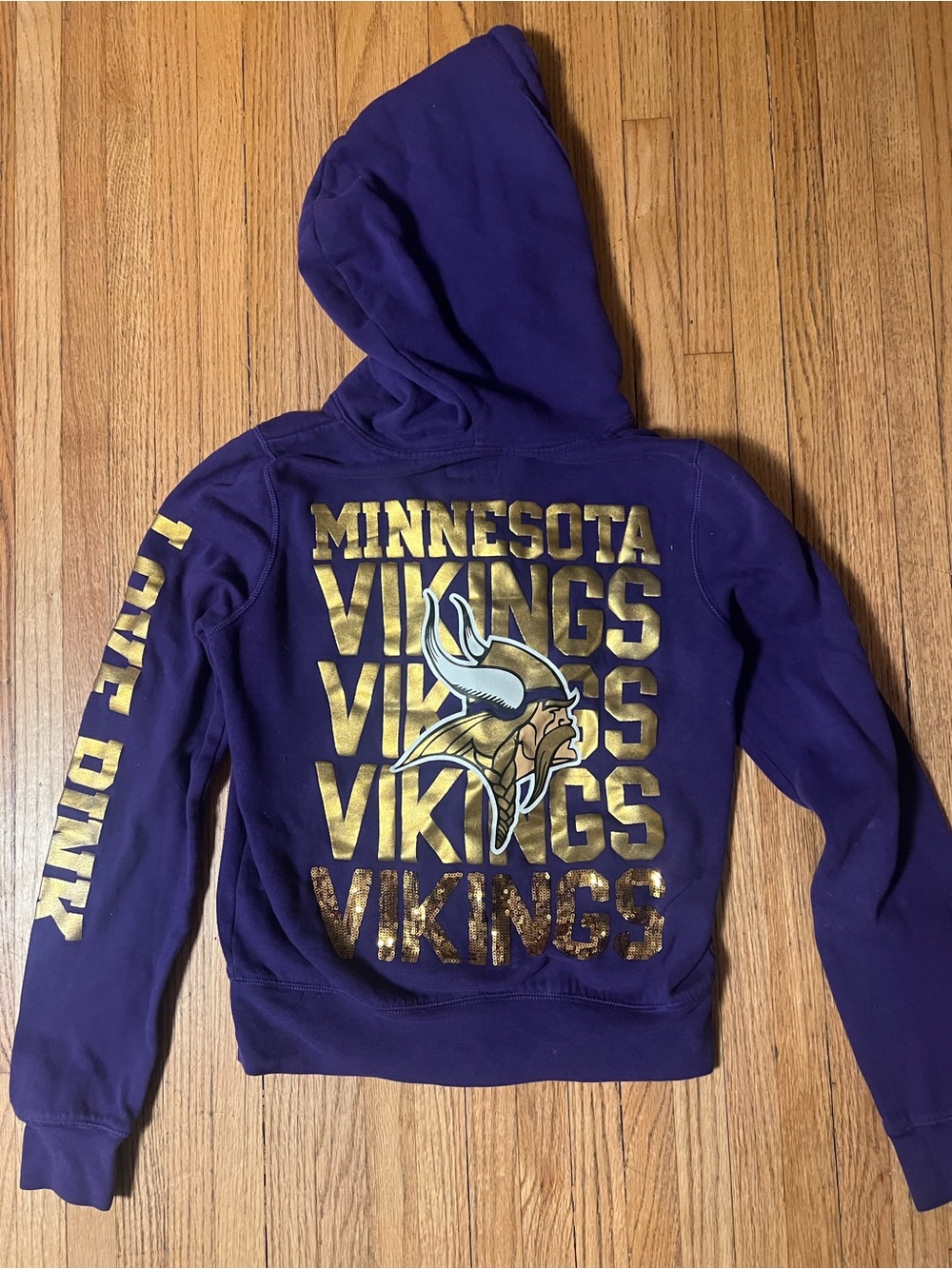 PINK Victoria's Secret Purple zip Hoodie with Gold Minnesota Vikings vintage 00s